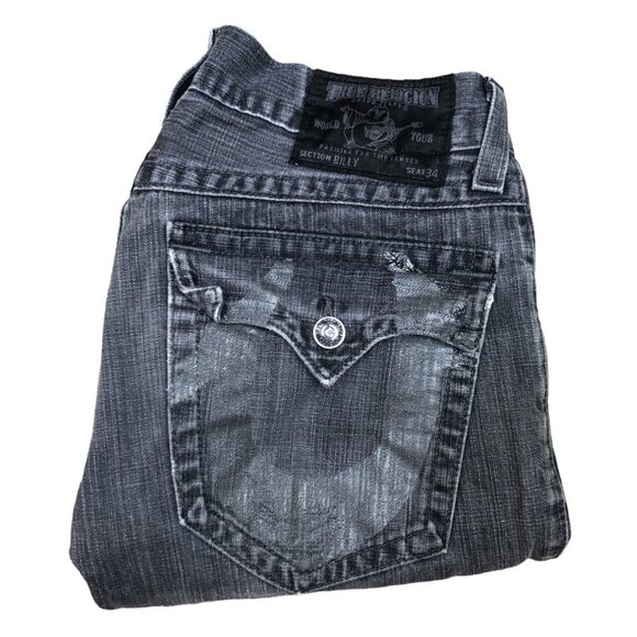 Vintage True Religion Jeans Size 32 BILLY Gray 'Silver Tab' - Picture 1 of 6